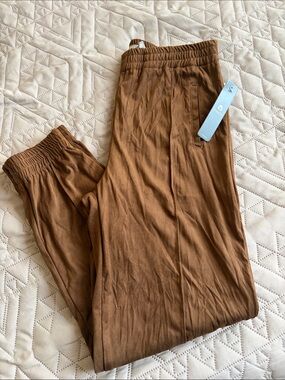 Tractr brown faux suede elastic waist joggers